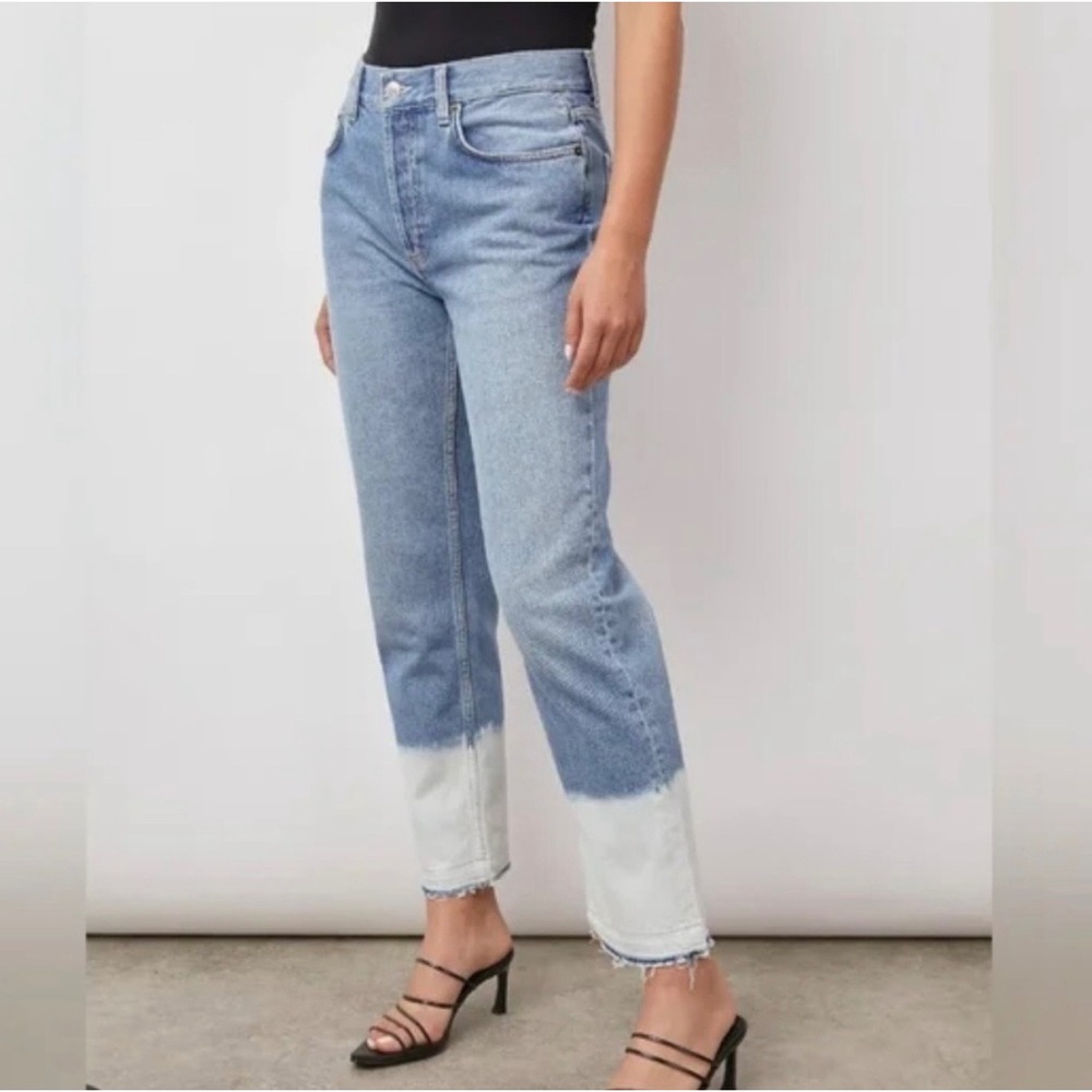 Rails The Atwater Slouchy Straight Leg Jeans 31 Blue Dip Dye Raw Hem Boho Preppy